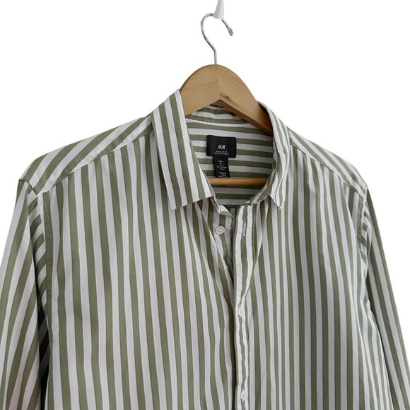 H&M Button Up Striped Poplin Regular Fit Shirt Mens Size Large Classic Modern - Picture 1 of 5